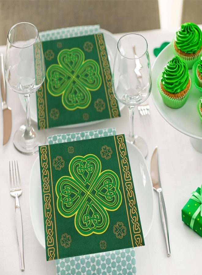 وولاين مجموعة مناديل ورقية من والين، ٥٠ قطعة، بتصميم نبات البرسيم الأخضر، للاستخدام مرة واحدة، مثالية لعيد القديس باتريك، ولتناول الغداء والعشاء، ولحفلات أعياد الميلاد والمناسبات الأيرلندية. - Image 4